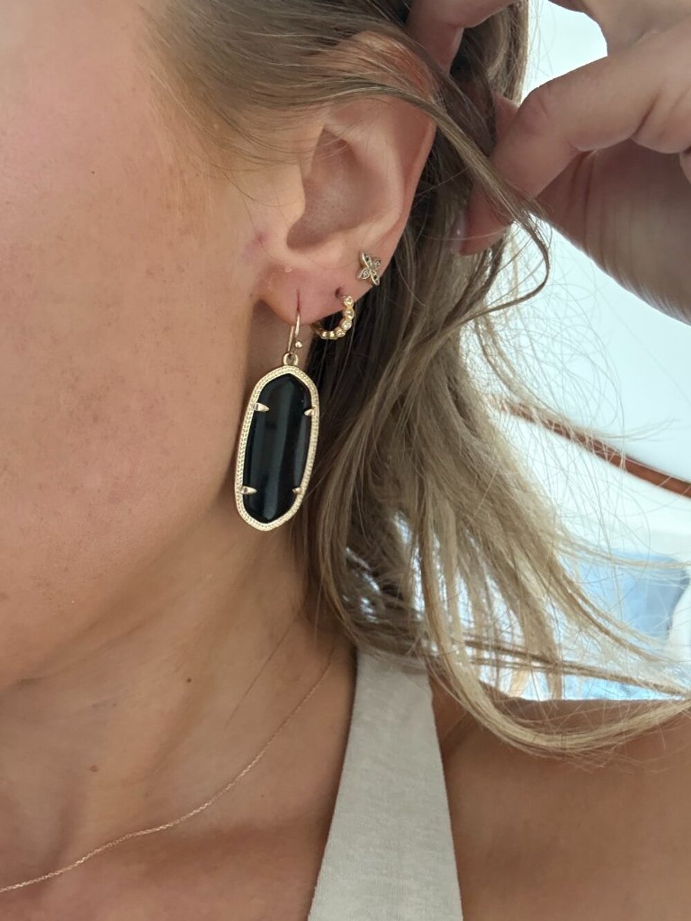 Kendra Scott Black Stone Gold Drop Earrings
